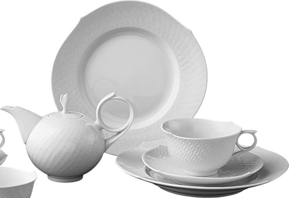 1051244 Meissen Набор чайный Meissen "Игра волн, рельеф, белый" на 2 персоны 8 предметов Фарфор, Керамика 
