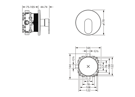 Смеситель для душа однорычажный ½" скрытого монтажа JOERGER Plateau 630.20.235.000 - Вид №1