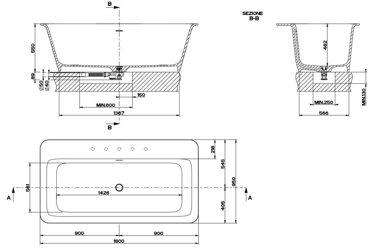 Встраиваемая прямоугольная ванна Cristalplant® Gessi прямоугольник ARCH-00027703 - Вид №2