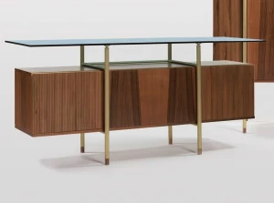 Medulum Комод с откидными дверцами из орехового дерева и стеклянной столешницей Serica Ser.cre