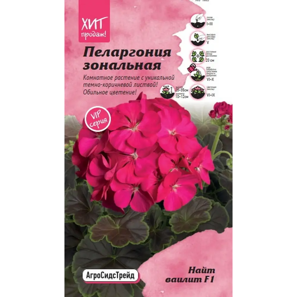 Семена цветов Агросидстрейд пеларгония зональная Найт Ваилит F1 STLM-2199725