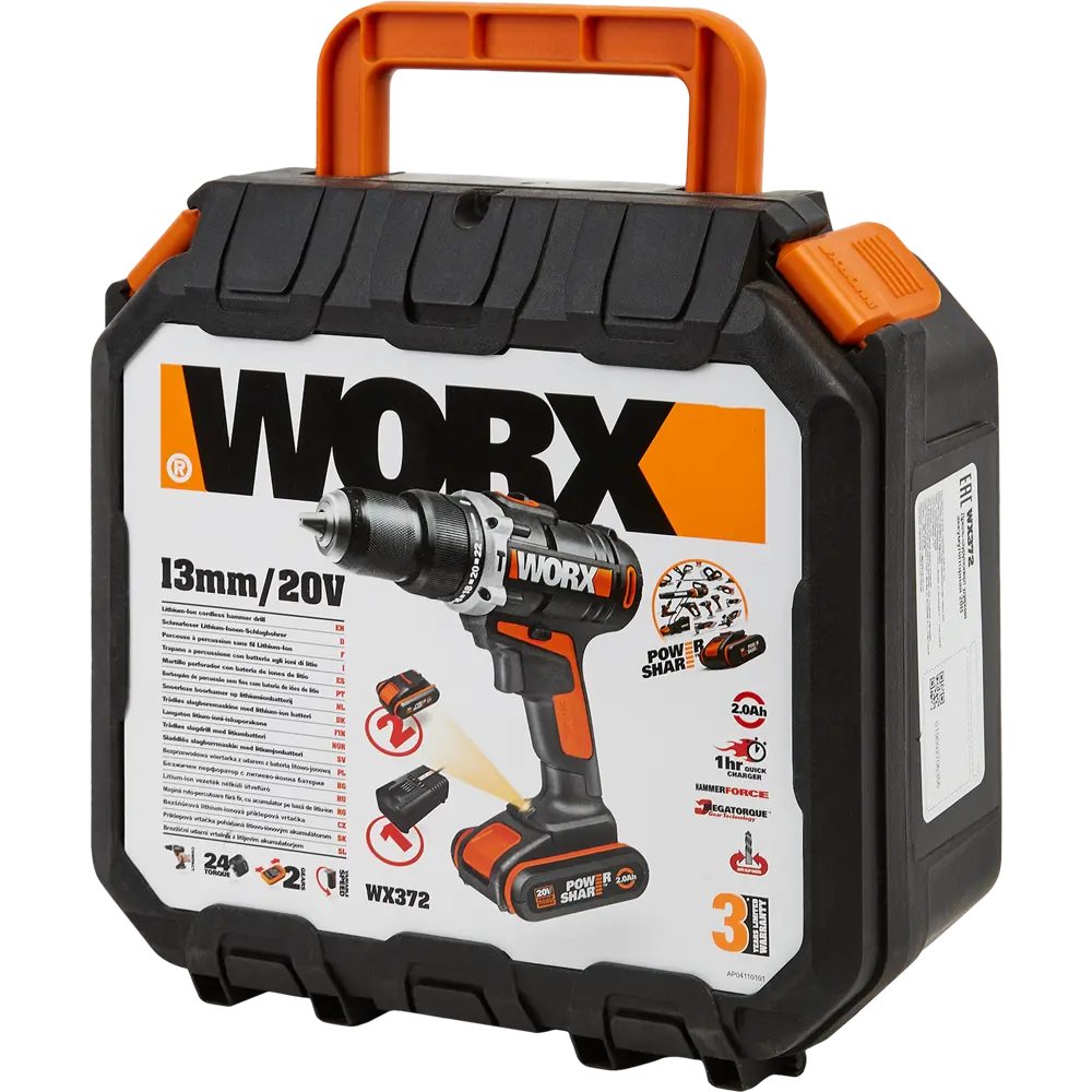 Дрель-шуруповерт аккумуляторная ударная Worx WX372, 20 В Li-ion 2x2 Ач STLM-2083519 - Вид №6