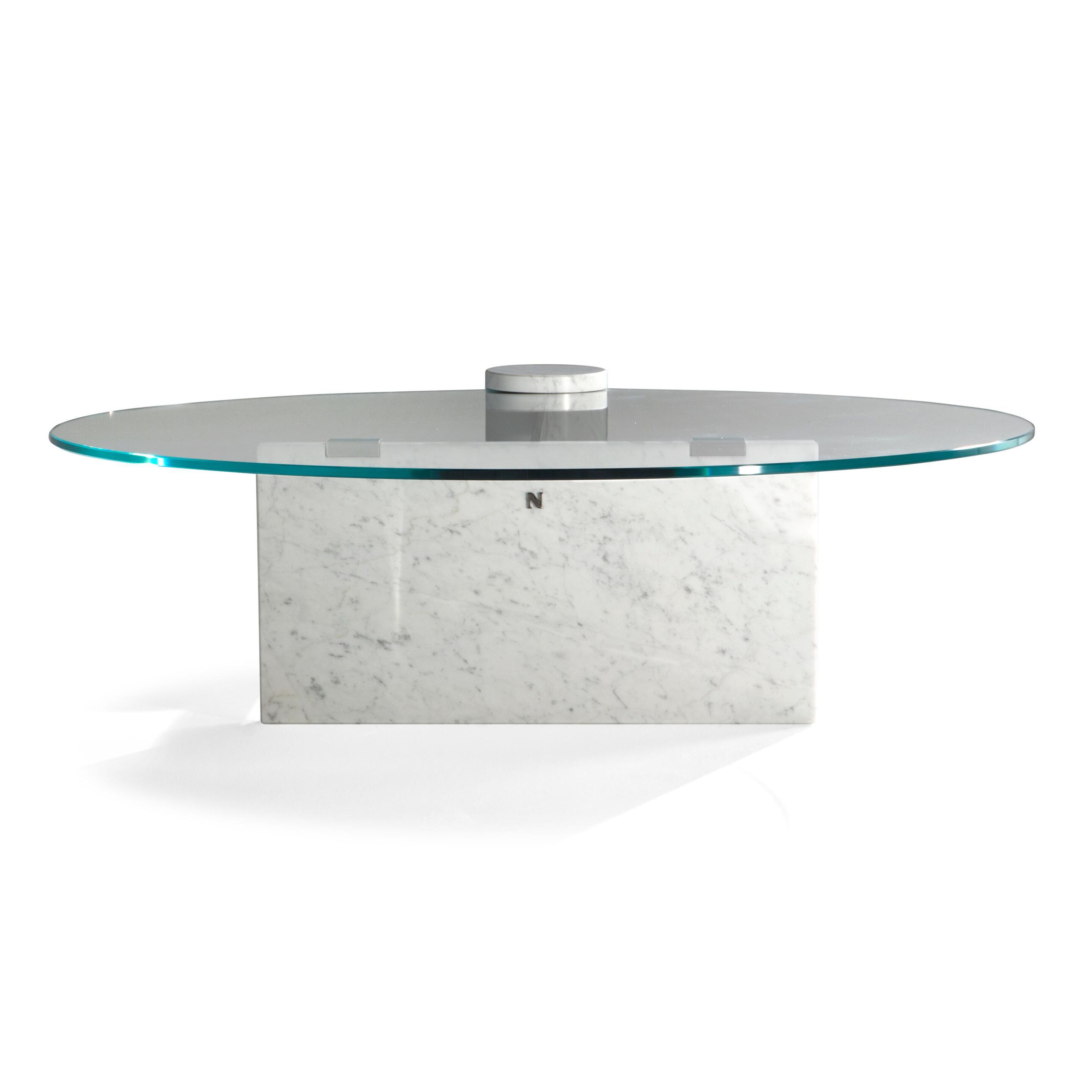 Мраморный низкий круглый журнальный столик со стеклянной столешницей Natuzzi Italia Solar ARCH-00117831 - Вид №4