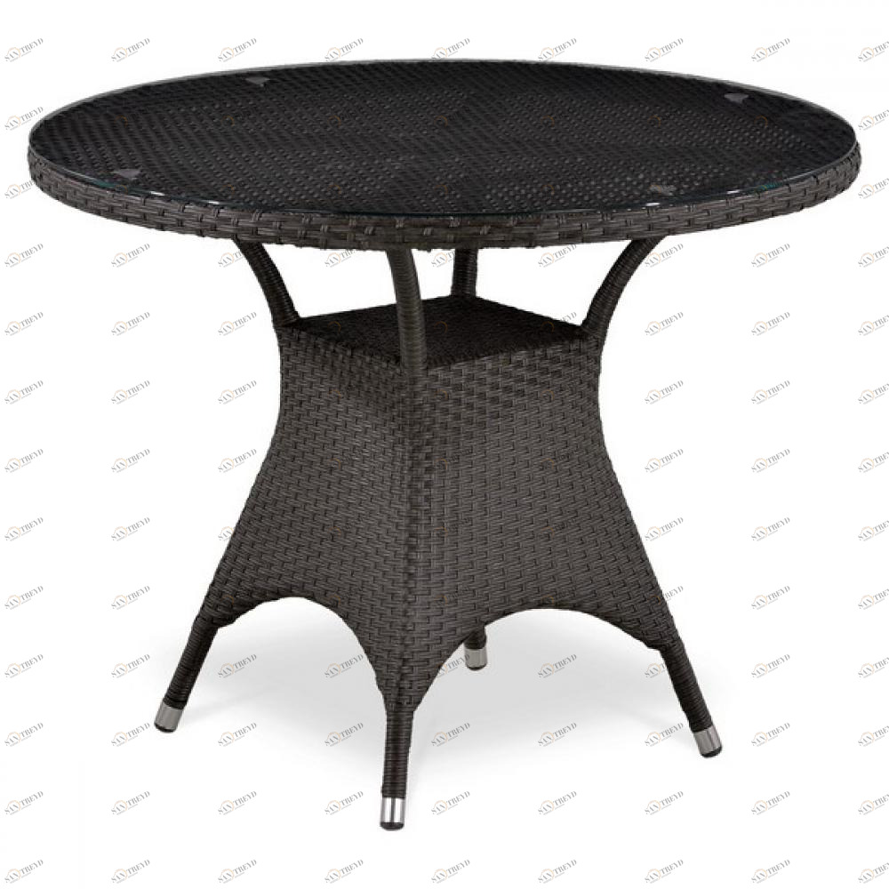 Стол круглый стеклянный, искусственный ротанг, коричневый 96 см AFINA  241123 Коричневый 