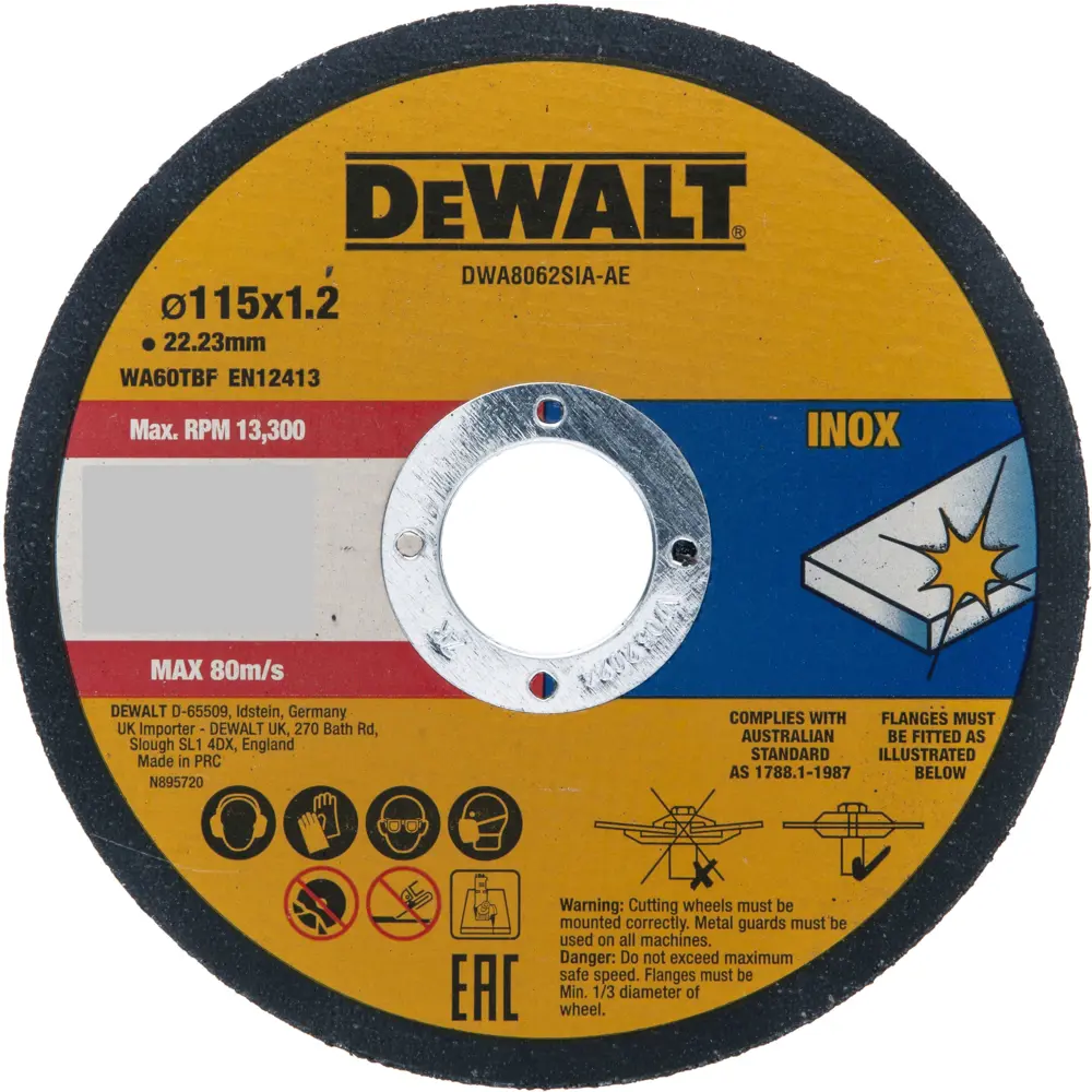 Диск отрезной по нержавеющей стали тип 41 Dewalt 115x22.2x1.2 мм 84844722 STLM-2124008 