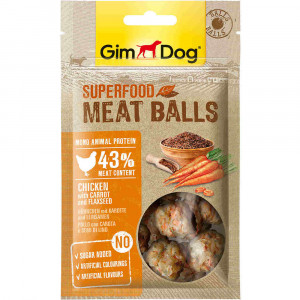 ПР0055468 Лакомство для собак GIMDOG мясные шарики суперфуд курица с морковью и семенами льна 70г GIMBORN