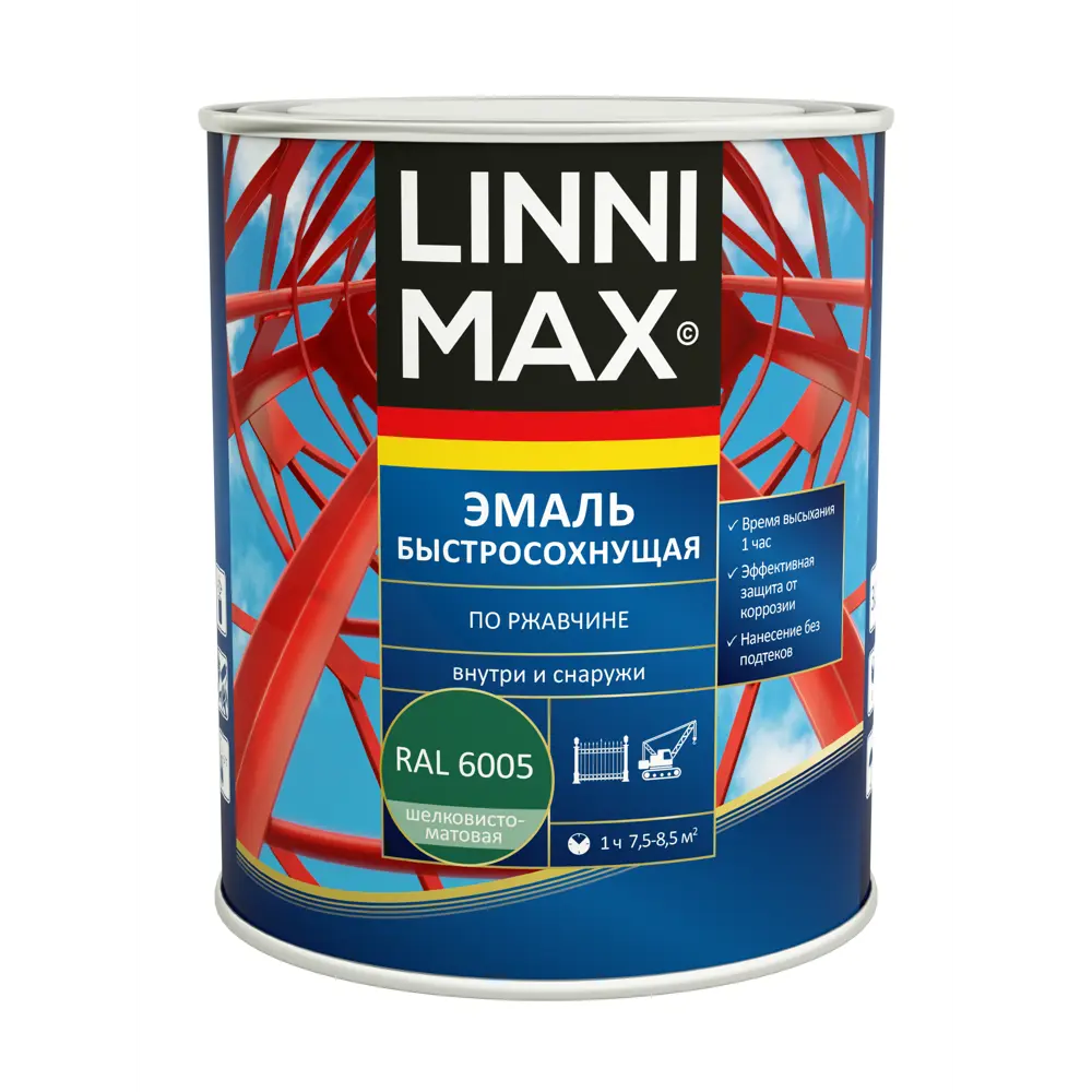 Грунт-эмаль по ржавчине Linnimax Быстросохнущая шелковисто-матовая цвет зеленый 0.75 л STLM-2114577 - Вид №1