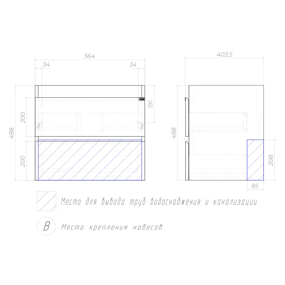 VIGO Подвесная тумба Matteo для ванной с двумя ящиками, дуб сонома 60 см 89050544 STLM-0989306 - Вид №11