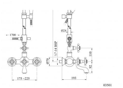 Bronces Mestre Настенный смеситель для ванны с ручным душем с глянцевой отделкой Retro 035016.a00.50 - Вид №1