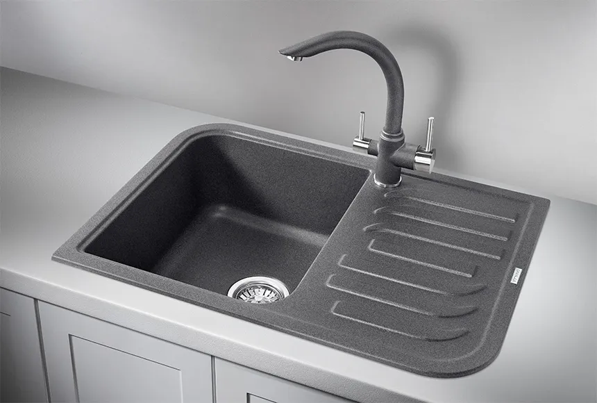 7001, ГРАФИТ (ЧЁРНО-СЕРЫЙ), кухонная мойка, кварц GRANULA 7001-ST117