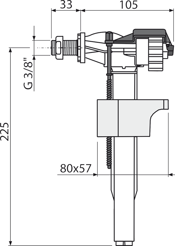 Впускной механизм с боковой подводкой и металлической резьбой для пластиковых бачков и скрытых систем инсталляции ALCAPLAST A16M38 - Вид №1