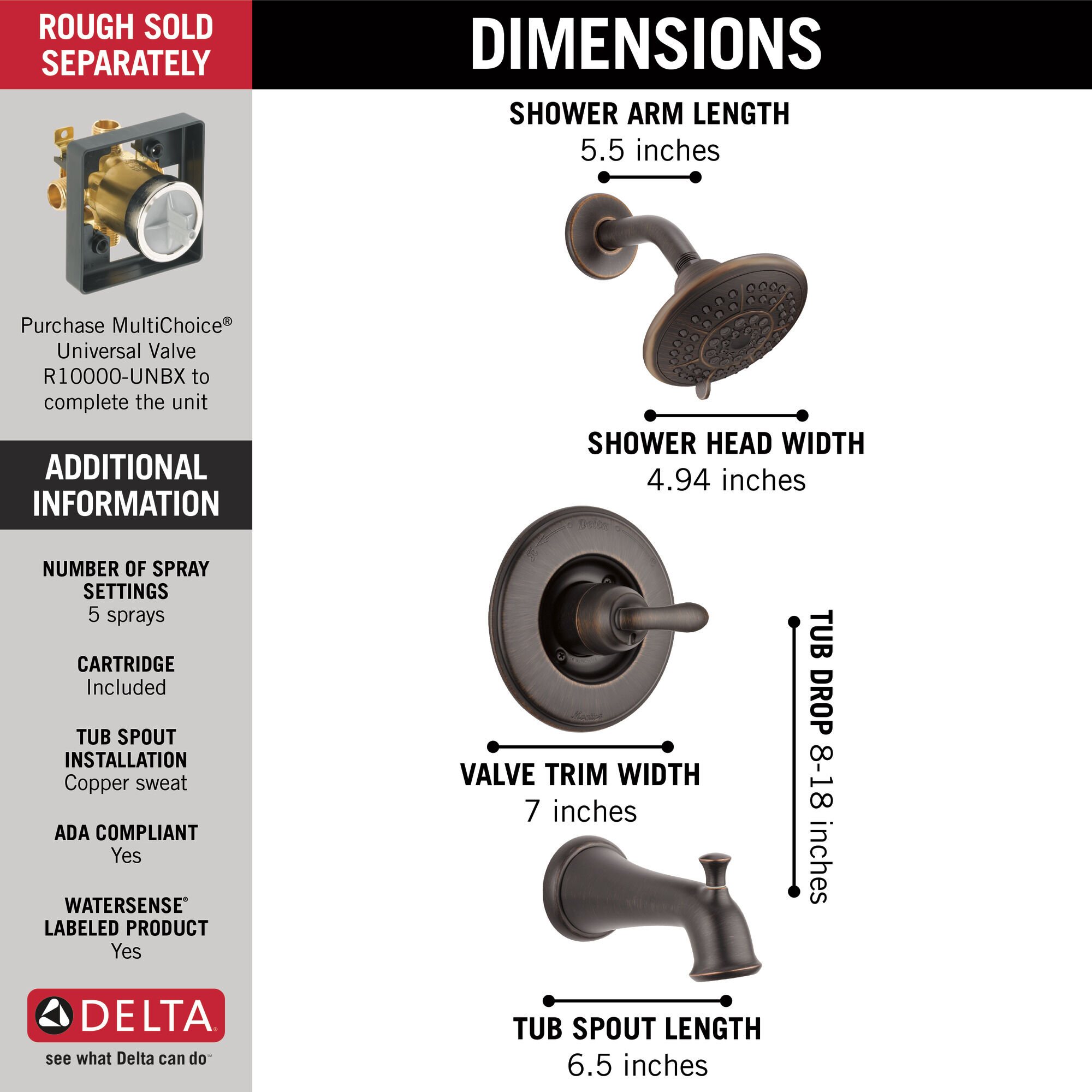 T14494-RB Для ванны и душа Monitor® серии 14 Delta Faucet Linden Венецианская бронза  - Вид №1