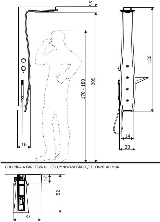 ARBLU Настенная душевая стойка с душевой лейкой sun-id-1417193 - Вид №9