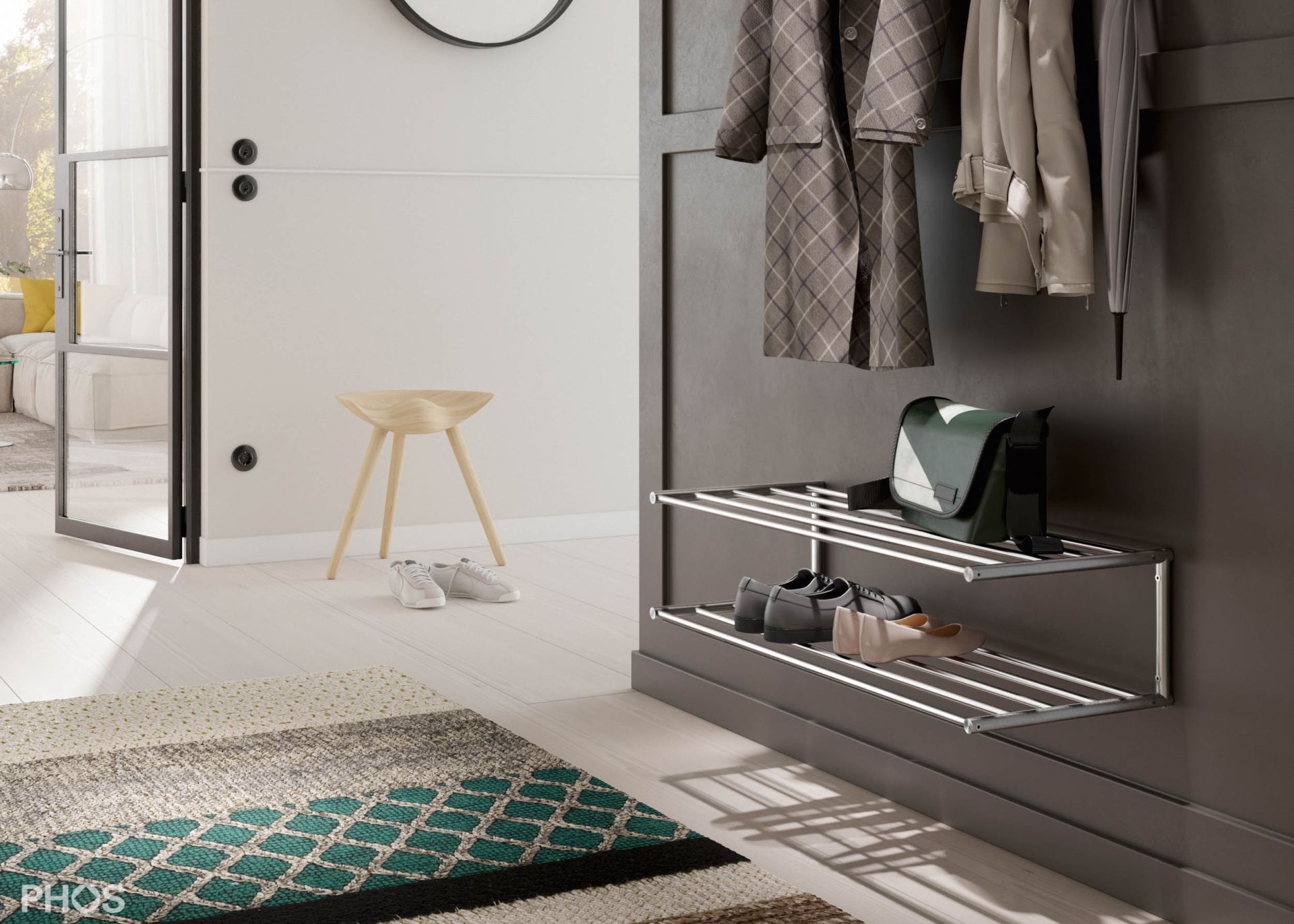 SR1000-2W Полка для обуви настенная, 1 поле, 2 уровня, ширина 100 см PHOS  - Вид №1