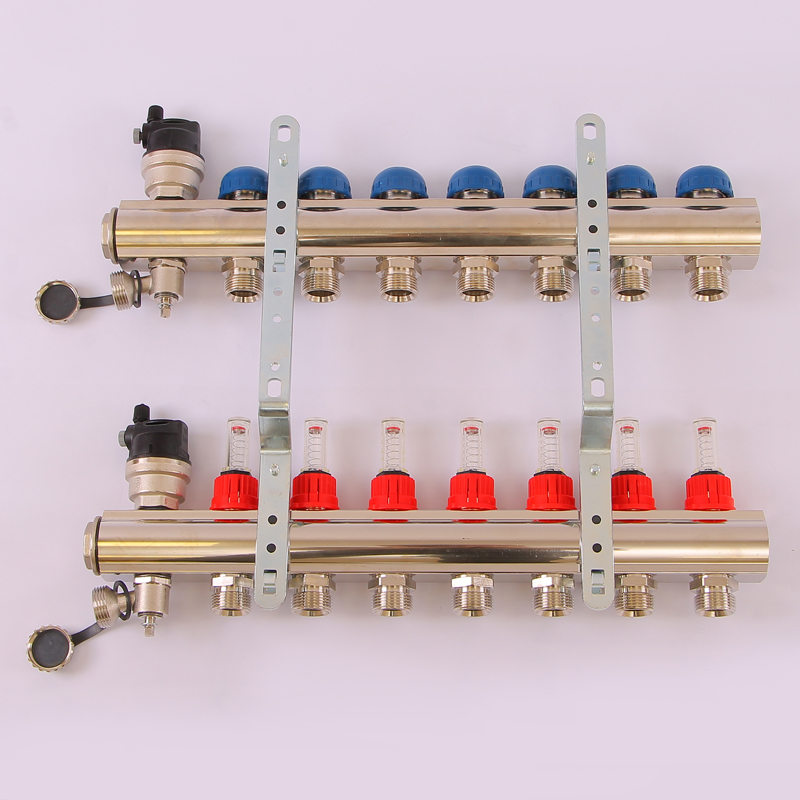 Коллекторная группа TOPWAY с термостатическими вентилями и расходомерами с резьбой под евроконус EMMETI 1"x3/4"ЕК 7 выходов 01298220 - Вид №3