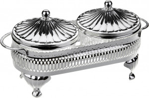 10611744 Queen Anne Менажница 2 секции Queen Anne 23х11см, сталь, стекло, посеребрение Сталь нержавеющая с посеребрением, стекло