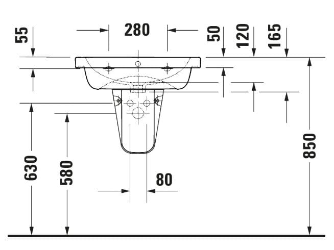 Прямоугольная раковина с полукруглой керамической раковиной с переливом Duravit D-Code ARCH-00077832 - Вид №3