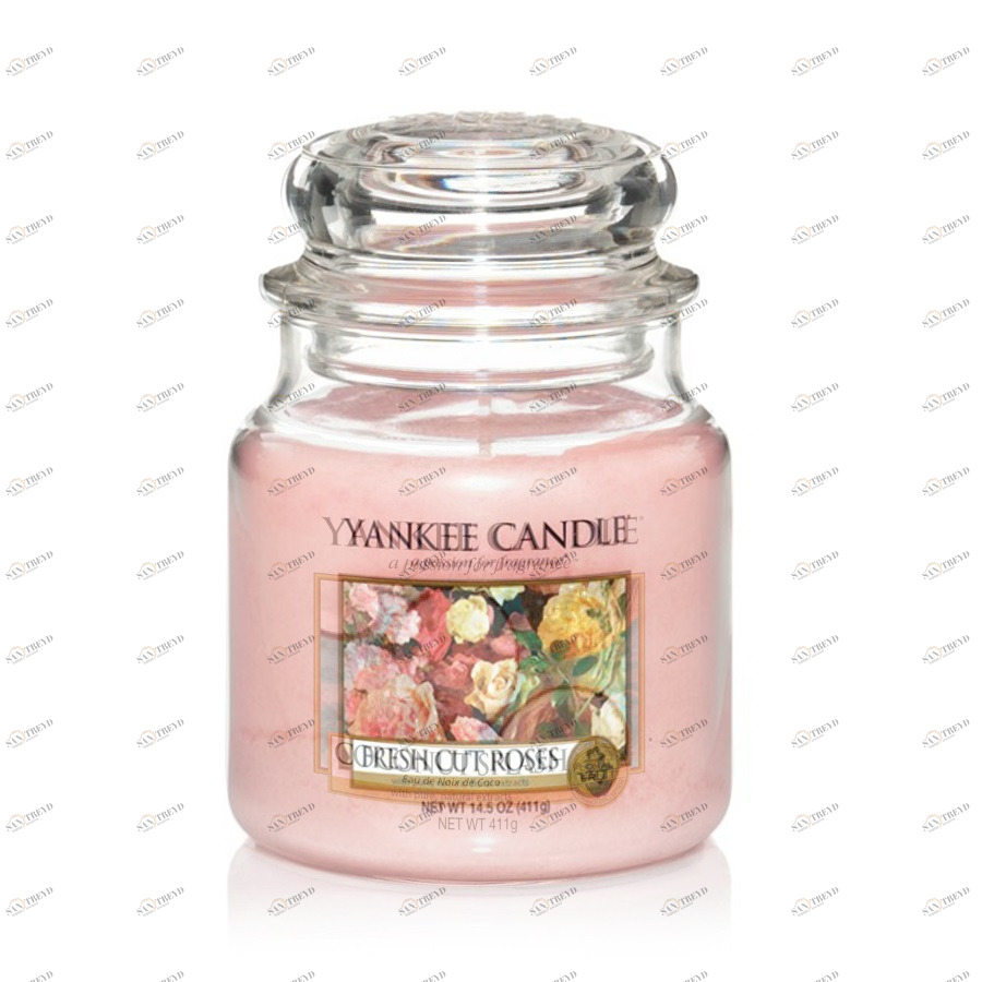 Свеча средняя в стеклянной банке "Свежесрезанные розы" Fresh Cut Roses 411 гр 65-90 часов YANKEE CANDLE  268010 Розовый 