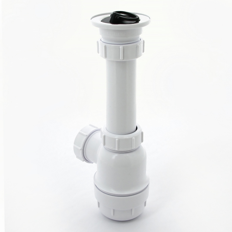 Сифон McAlpine бутылочный 1 1/2"х40 мм с выпуском 70 мм нерж. решетка пробкой выход компресс. D=40 мм MRSK2 - Вид №2