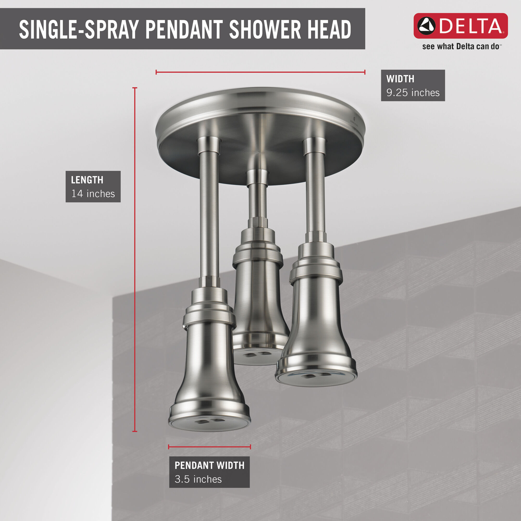 57190-SS25 H2Okinetic® Подвесная душевая лейка Raincan Delta Faucet Universal Showering Нержавеющая сталь  - Вид №2