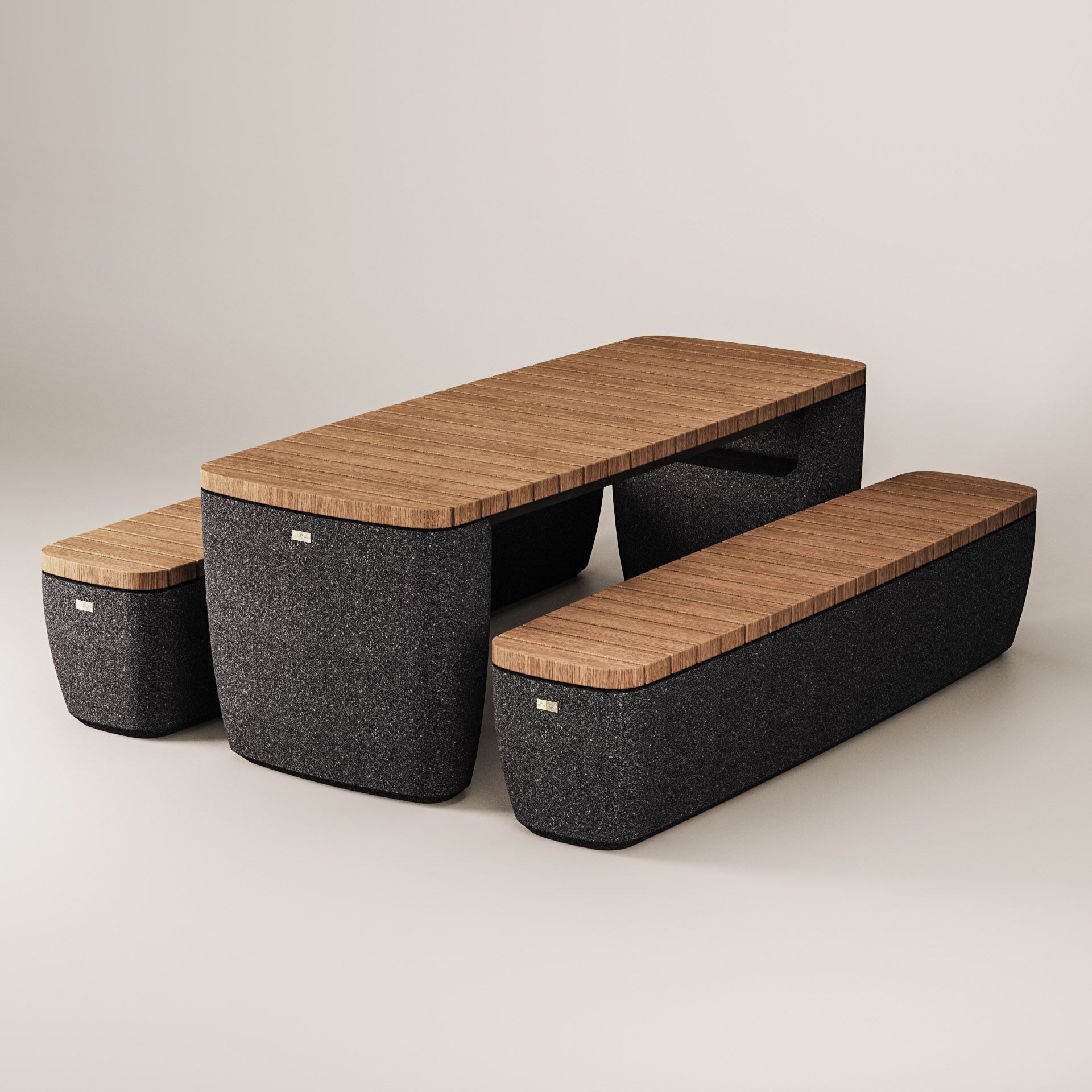 Скамейка из бетона и красного дерева без спинки Kremen ARCH-00031731 - Вид №11