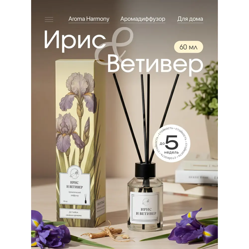 Ароматический диффузор Aroma Harmony Ветивер и ирис 60 мл 89440619 STLM-2078690  - Вид №1