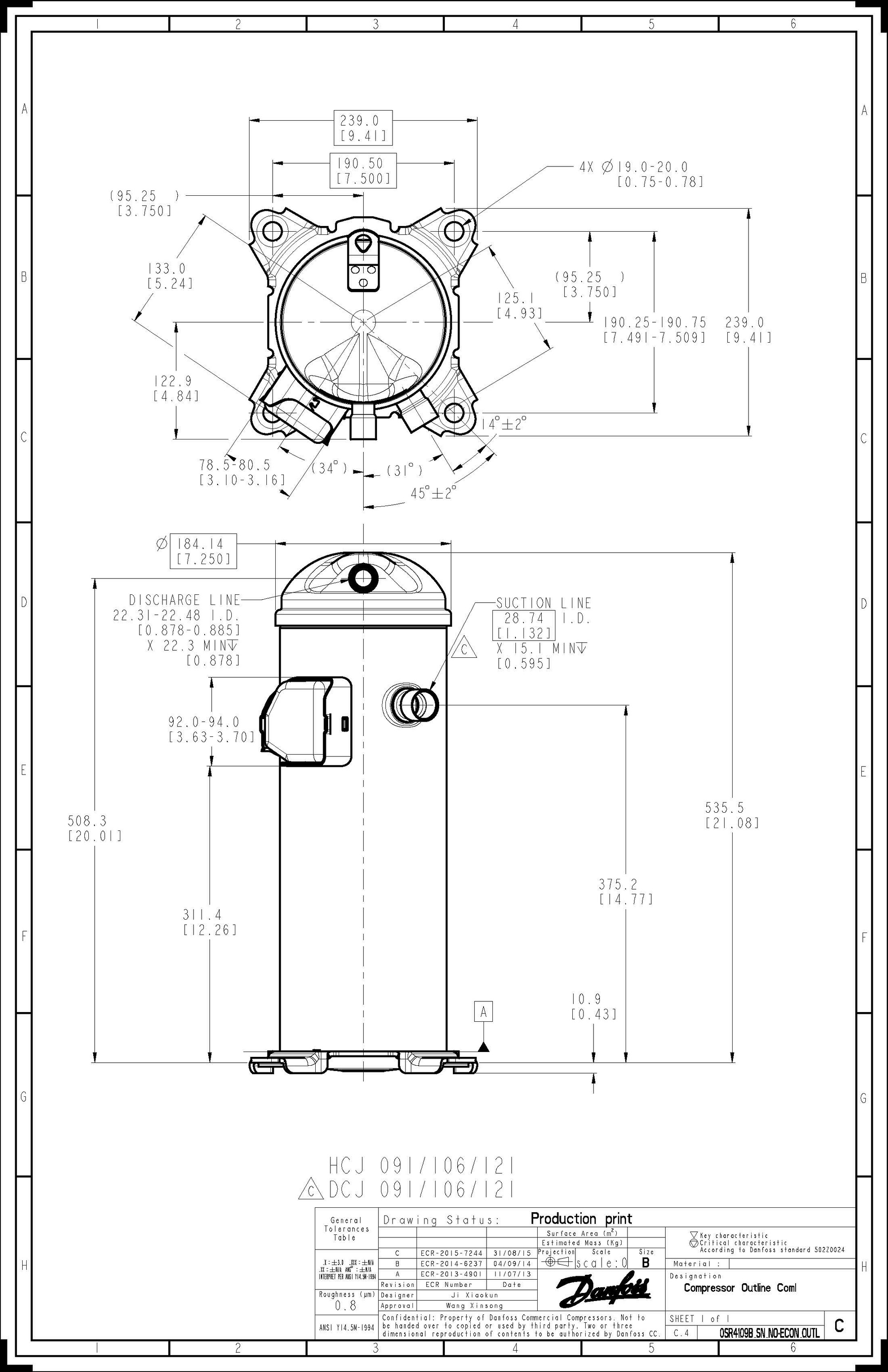 Danfoss DCJ — Герметичные спиральные компрессоры, R401A DCJ106T4LC8 Компрессор спиральный 121L5036  - Вид №15