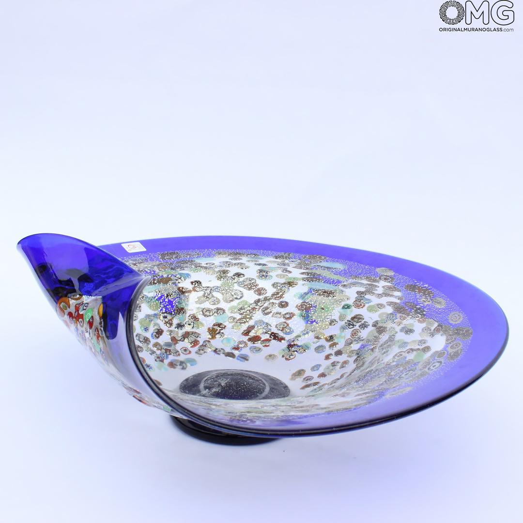 1999 ORIGINALMURANOGLASS Декоративная чаша-блюдо Синие Капли Муррины - муранское стекло OMG 33 см  - Вид №1