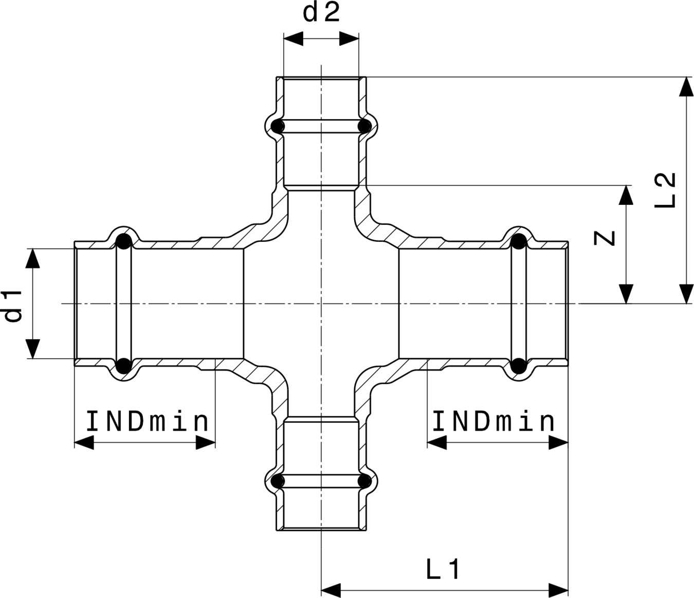 424 497 Модель 2244 Трубопроводные системы  Profipress  Коллекторы, крестовины Santreyd  - Вид №3