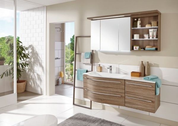 Swing-140R(786/186) Puris, Swing 140 см правый: зерк. шкаф, тумба, раковина из мин. литья, цвет дуб трюфель Santreyd 