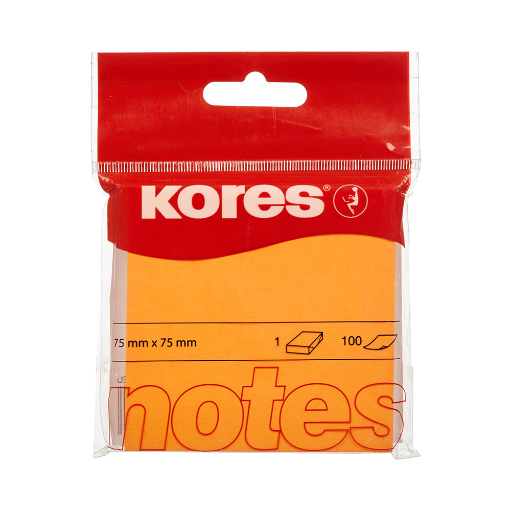 330459 Бумага для заметок оранжевая в блоке ( 7.5х7.5 см) 100 л. неоновая Kores 