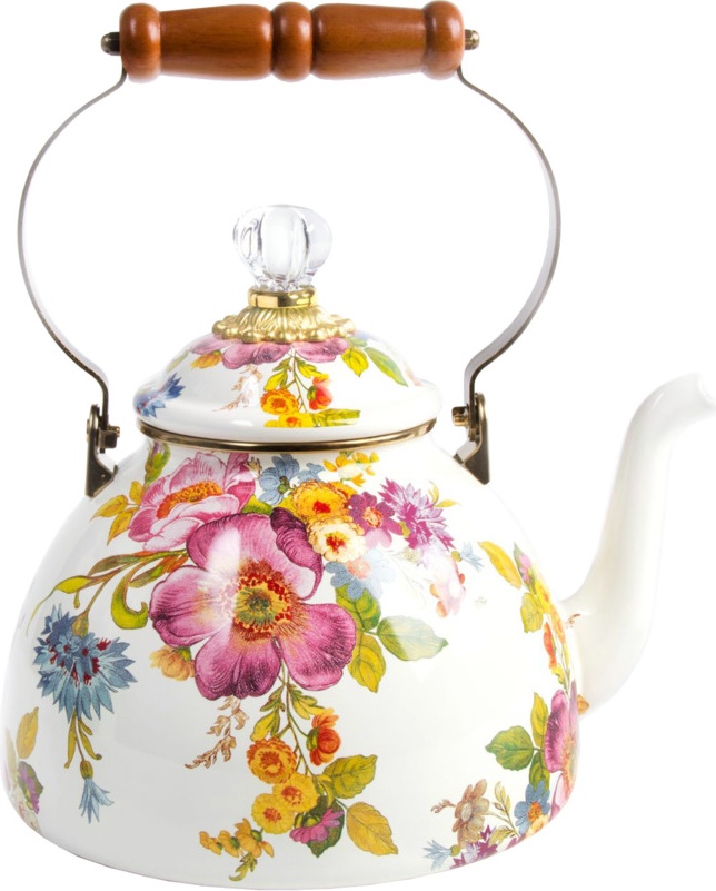 10586147 Mackenzie-Childs Чайник 3л Flower Market 23Dx33H сталь, эмаль, бронза, латунь, дерево, цветное стекло 