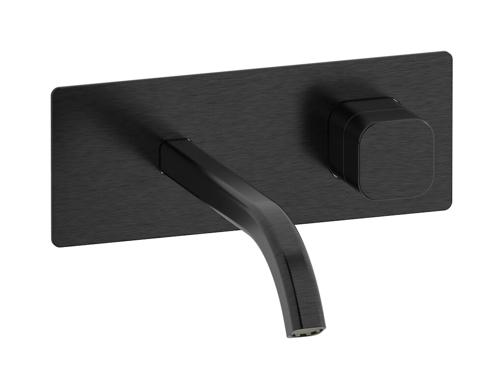 Настенный смеситель для раковины прогрессивный на 2 отверстия в комплекте с донным клапаном. WE ARE IB eo206cs_1 Brushed Black Chrome Elio