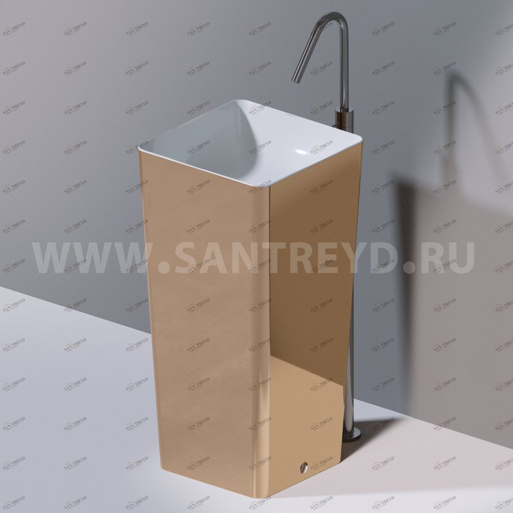 L506T0R0VT255 Раковина напольная ELITE SQUARE 420х420х870 мм без отверстия под смеситель Белый глянцевый декор бронза AeT ITALIA