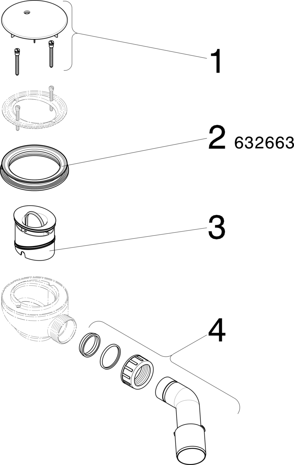 Канализационная арматура  Сифоны для ванн и душевых поддонов  Сифоны для душевых поддонов VIEGA 442 323 1) Модель 6958 Santreyd  - Вид №2