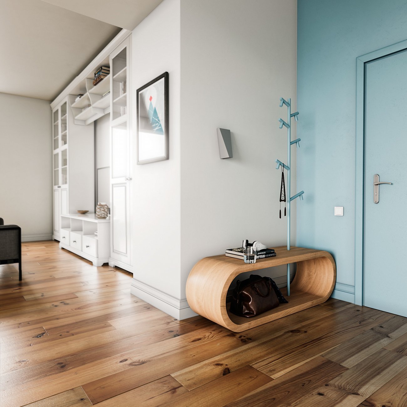 Банкетка Bellona серая с вешалкой ODINGENIY ДИЗАЙНЕРСКИЕ, ЦИКЛ 178307 Беленый дуб;серый  - Вид №2