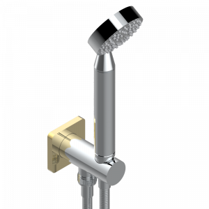 A6N-54 Душ ручной стильный встраиваемый в стену, шланг и патрубок для душа с крючком Thg-paris Profil c чёрным ониксом Хром/золото