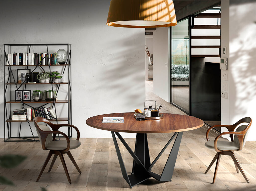 102028 Круглый обеденный стол из ореха и черной стали -NOGAL Ø130 Angel Cerda CT2061R 