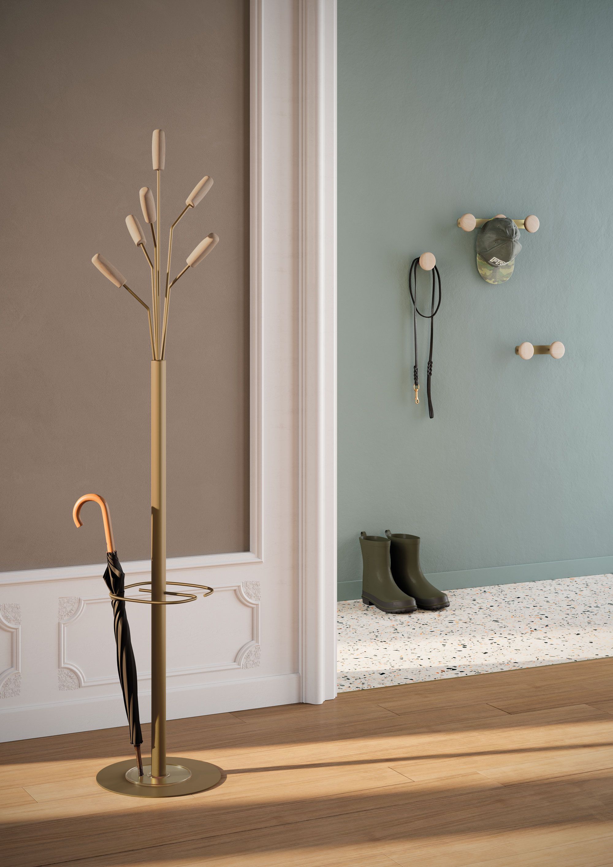 Стальная и деревянная напольная вешалка Manade Lotus, Piléa, Roseau ARCH-00139561 - Вид №1