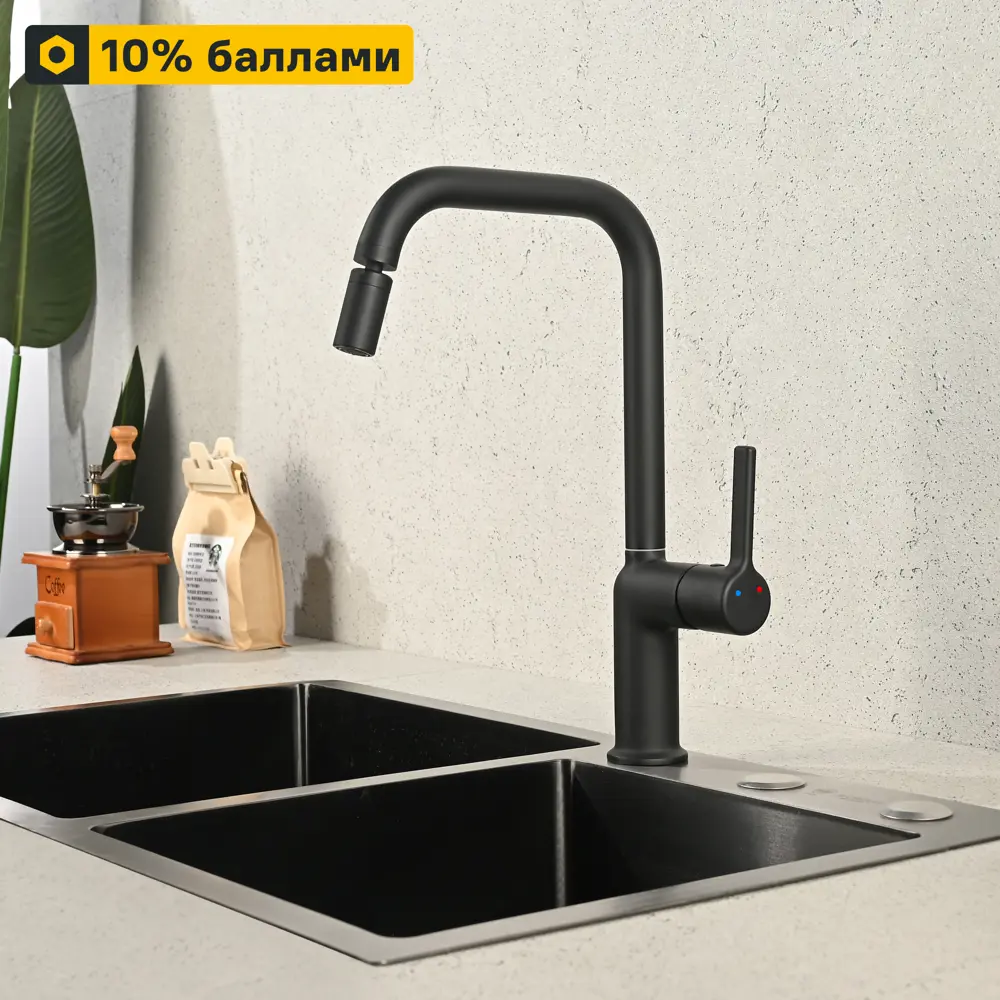 Смеситель Delinia Ина для кухни - черный матовый с однорычажным управлением 88780357