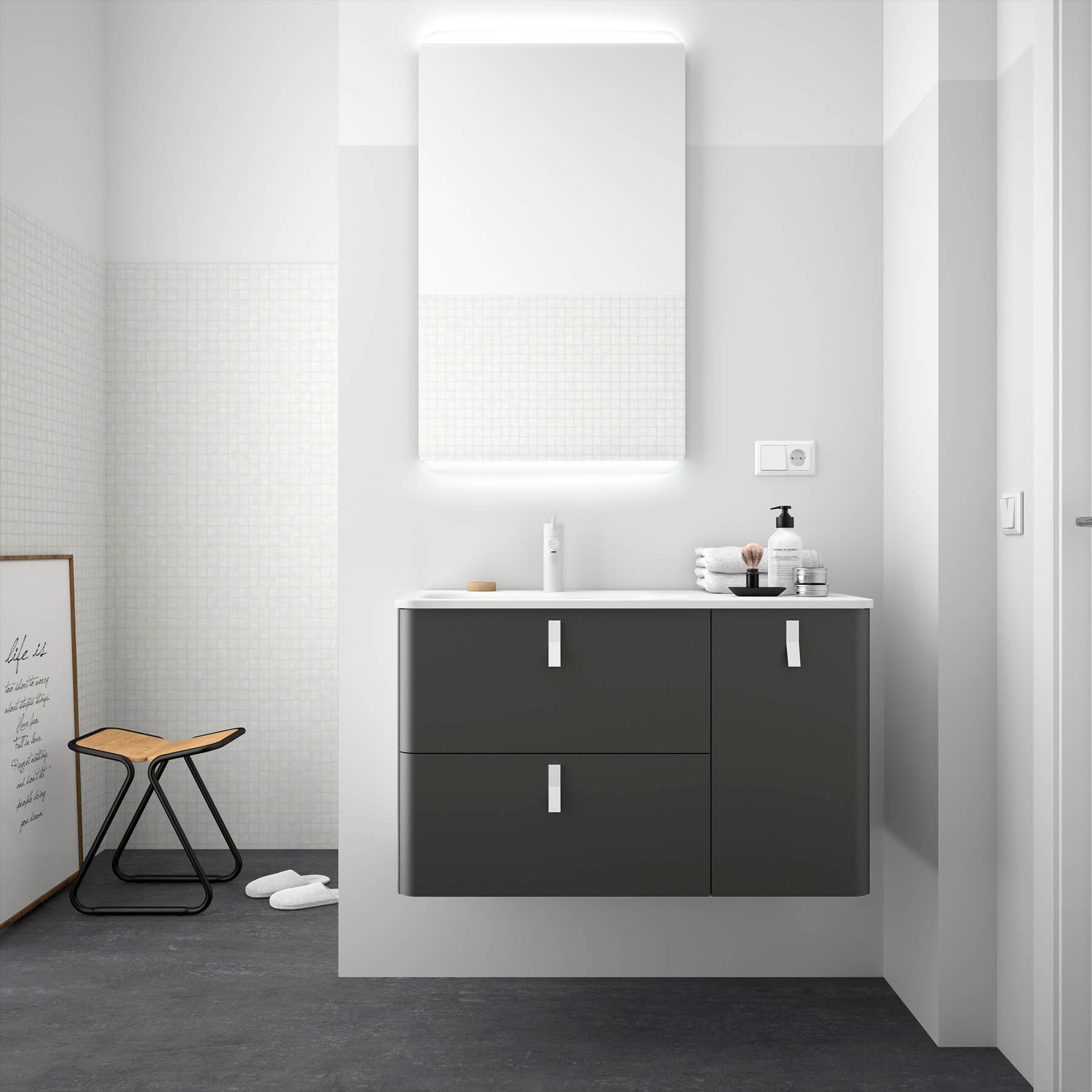 24625 SALGAR Мебель для умывальника UNIIQ 1200 правая MATT ANTHRACITE 1194 x 540 x 450 мм Матовый антрацит  - Вид №1