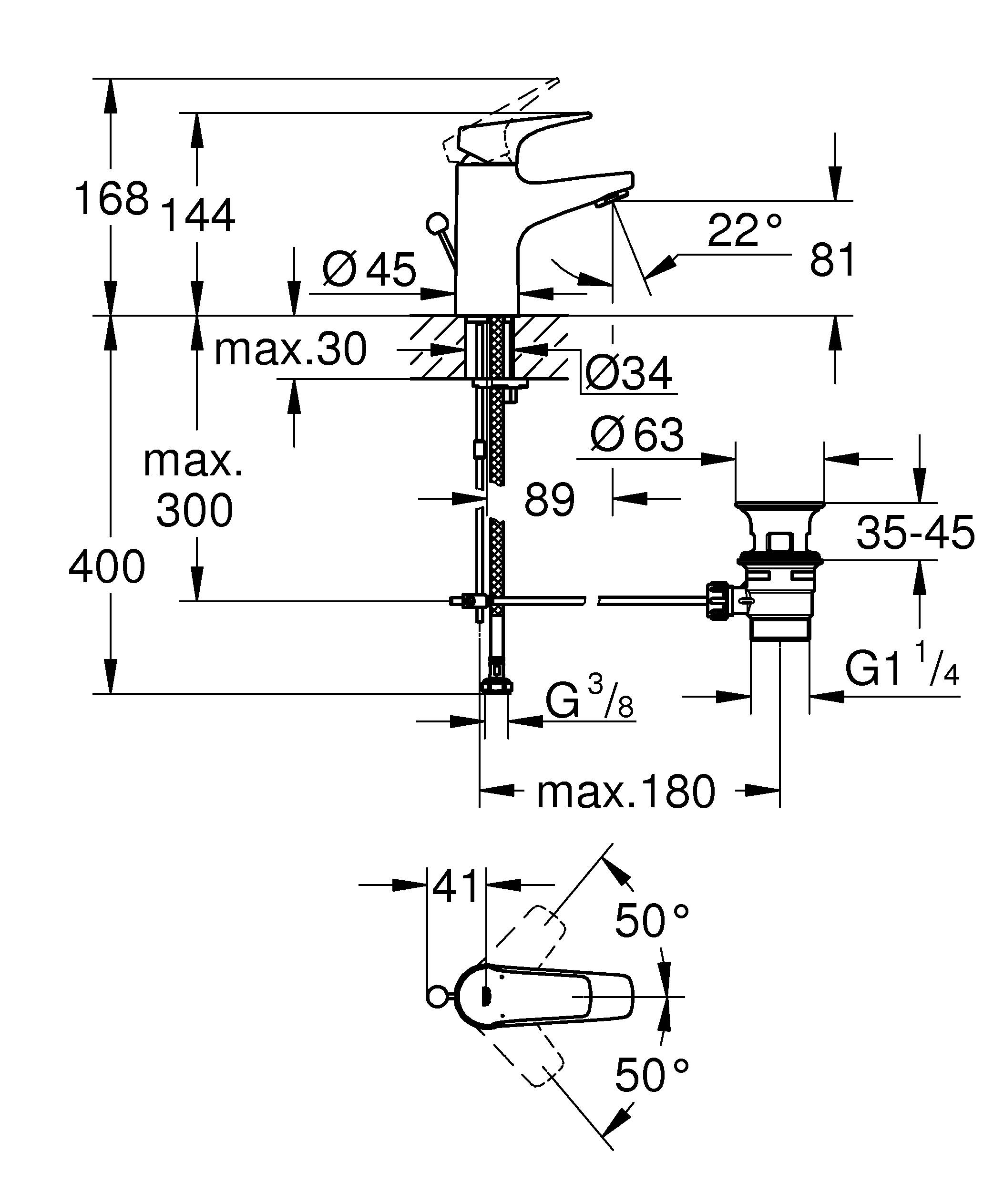 Смеситель для раковины GROHE Start Flow однорычажный, хром (23809000) - Вид №1