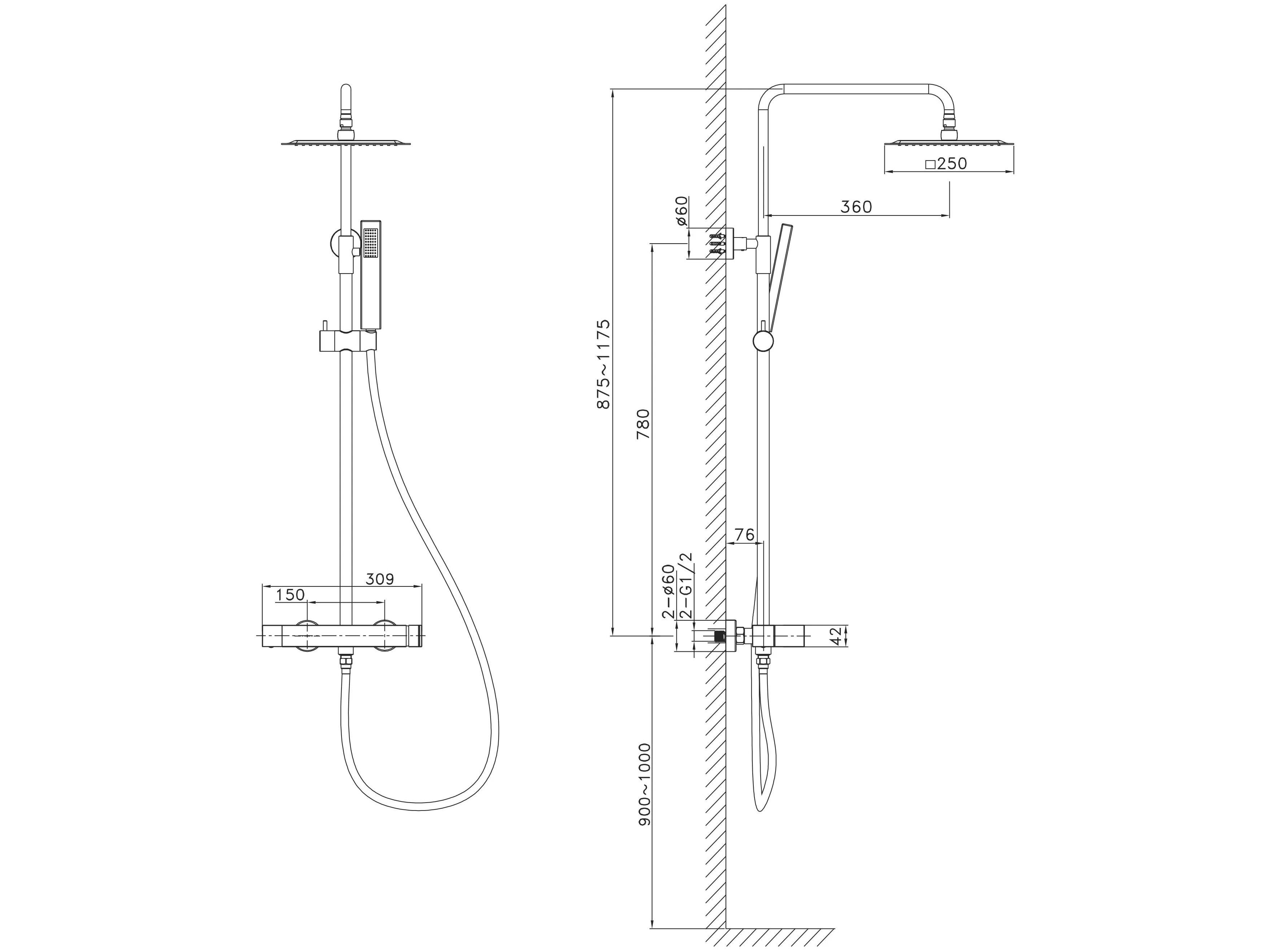 Настенная душевая колонка из нержавеющей стали с ручным душем TAMANACO TRINITÀ ARCH-00025971 - Вид №2