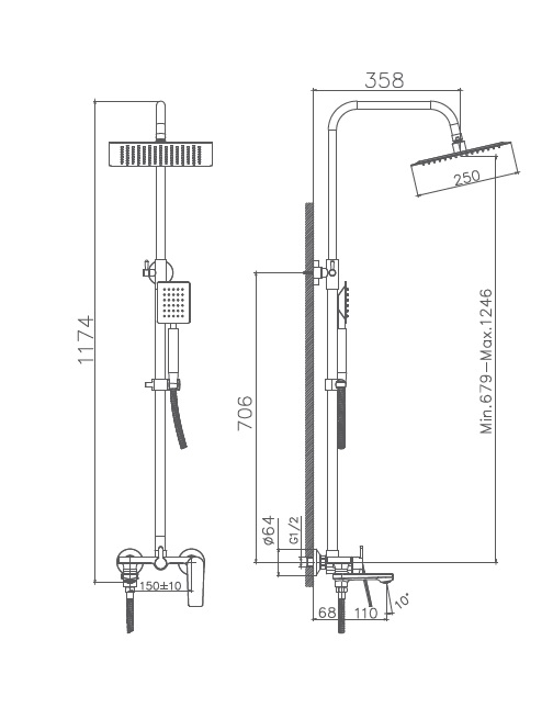 HB24533-3 Душевая система , пепельный Haiba  - Вид №2