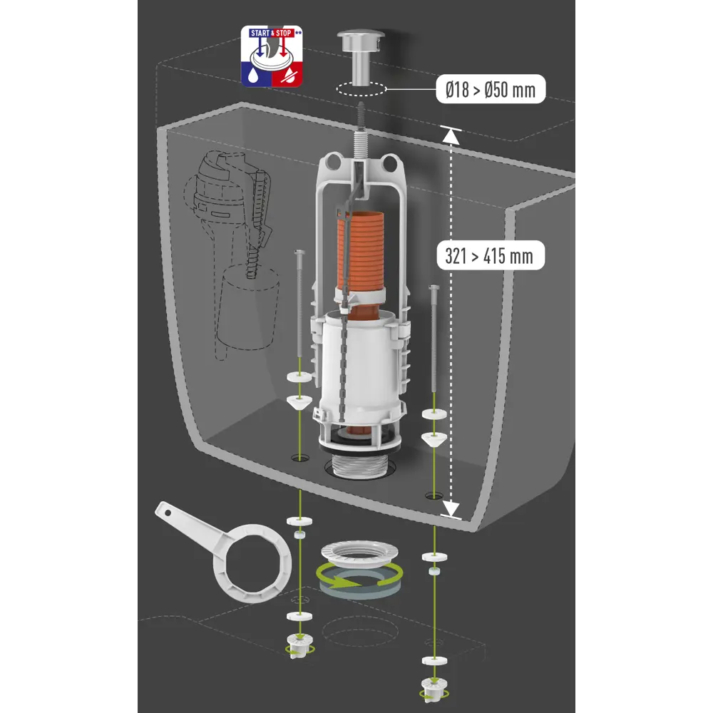 Сливной механизм EQUATION с системой Start/Stop и хромированной кнопкой 82259406 STLM-0023451 - Вид №5