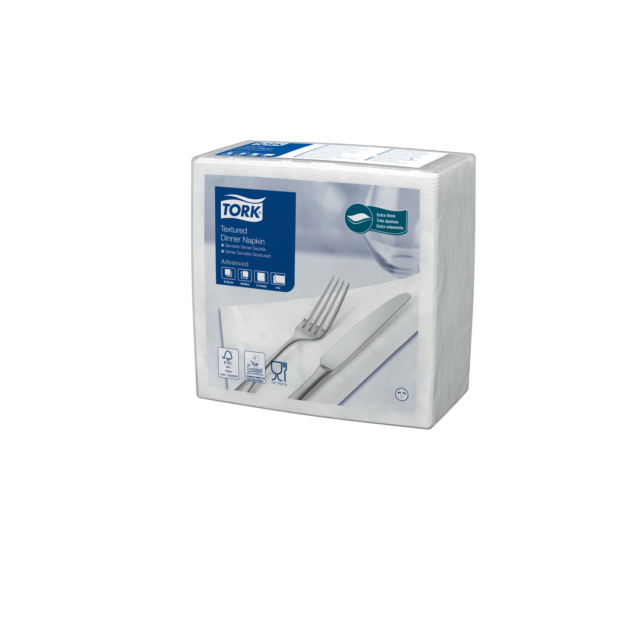 50941400 Текстурированная белая обеденная салфетка, сложенная в 1/4 раза Tork 