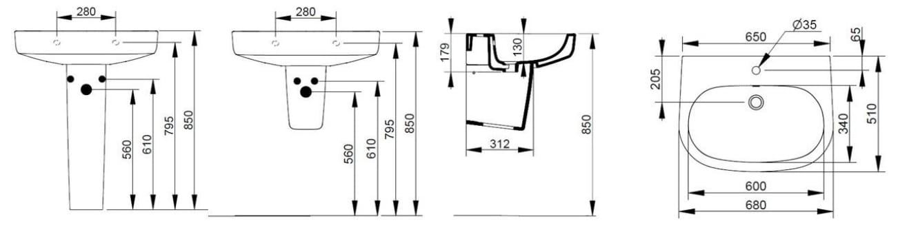 Керамическая подвесная раковина с переливом Ceramica Dolomite мирт ARCH-00150177 - Вид №3