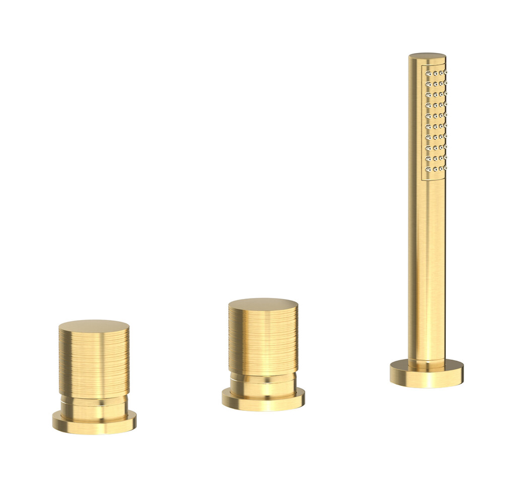 Смеситель на бортик ванной на 3 отверстия с изливом, дивертером и душевым гарнитуром. WE ARE IB vn202ii Brushed Gold Vinile