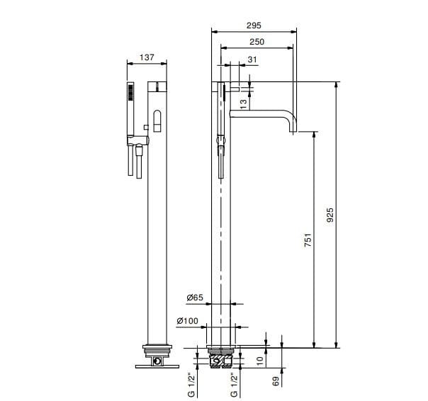 Смеситель для ванны с ручным душем ABOUTWATER AF/21 ARCH-00049772 - Вид №2