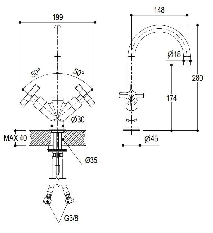 Смеситель для раковины с одним отверстием Ritmonio Diametro35 Cross ARCH-00139072 - Вид №2
